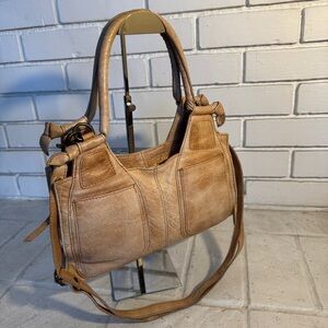 RPS Rock Paper Scissors Tan 100% Leather Hobo Crossbody Shoulder Purse Anthro